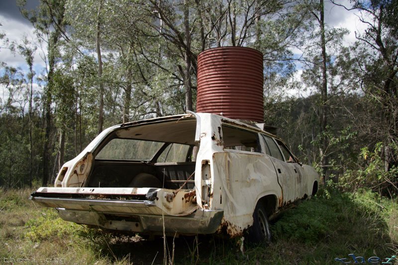 Our old car, and the water tank