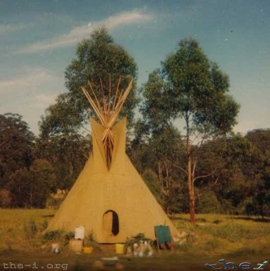 Tepee (teepee or tipi) with trees at Bundageree (Bundagen)